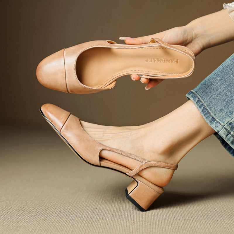 Chic äkta läder slingback-klackar