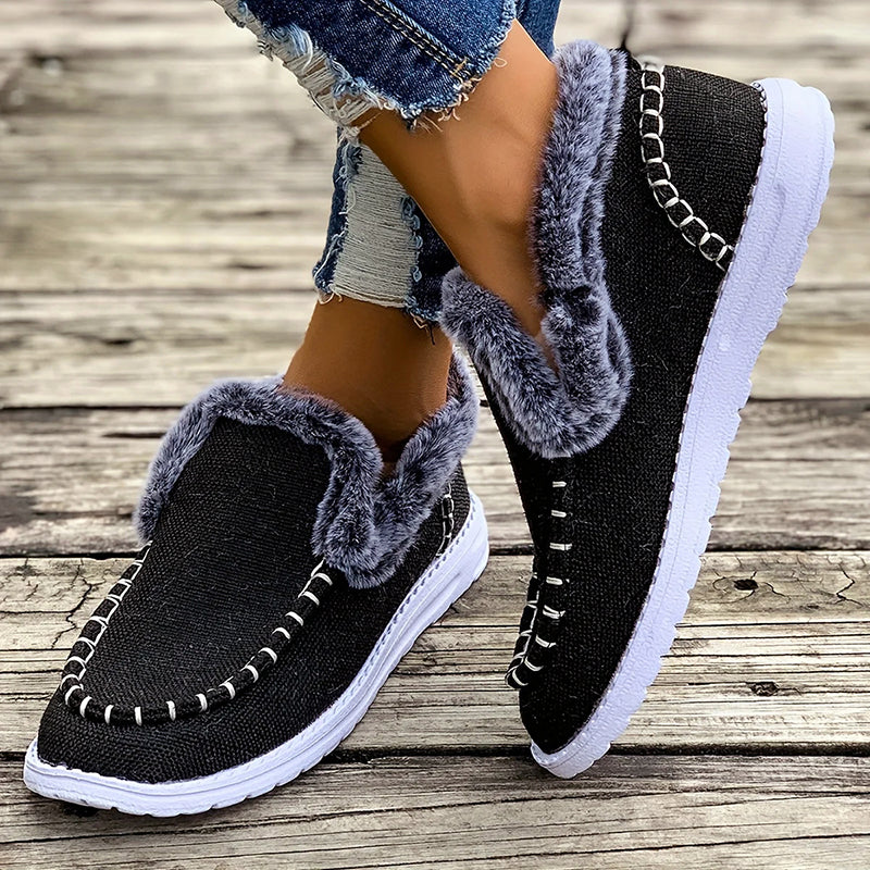 Damslip-on vinterskor med fuskpälsfoder